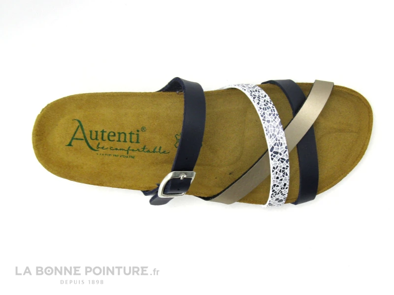 Autenti 689658 - Bleu Marine - Blanc - Beige Metal - Mule Compensee 4 Autenti 689658 - Bleu Marine - Blanc - Beige Metal - Mule Compensee – Image 4
