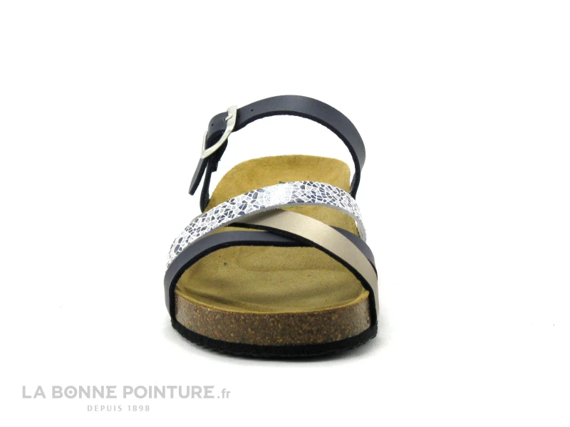Autenti 689658 - Bleu Marine - Blanc - Beige Metal - Mule Compensee 2 Autenti 689658 - Bleu Marine - Blanc - Beige Metal - Mule Compensee – Image 2