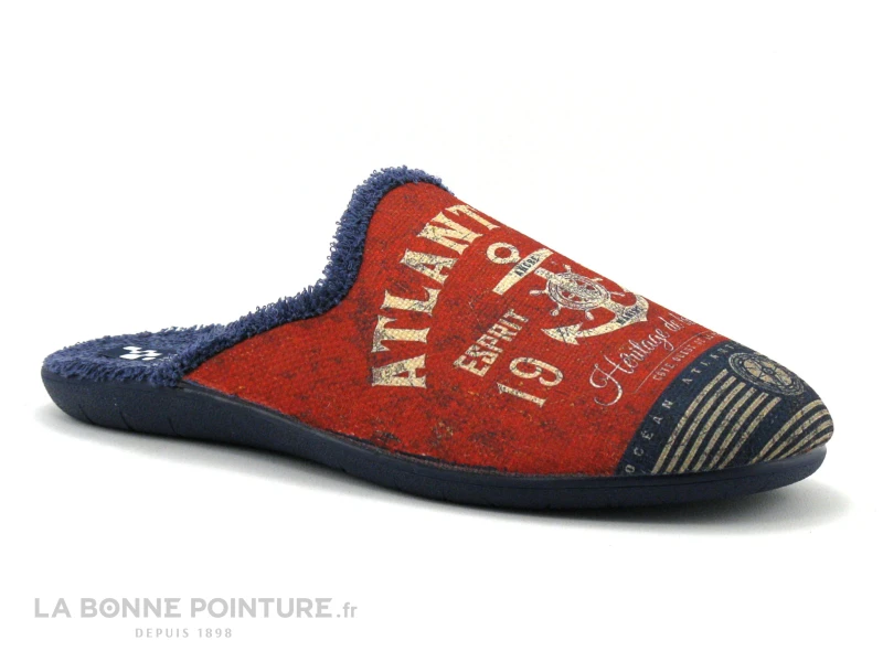 Zels 7549 Rouge - Bleu Marine - Ancre - Pantoufle Mule Homme 1 Zels 7549 Rouge - Bleu Marine - Ancre - Pantoufle Mule Homme