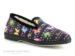 Maison Espadrille 7632 Charentaise Papillons - Noir - Chausson Femme