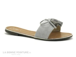 Noir Passion CH692 Gris - Mule Plate - Pompons