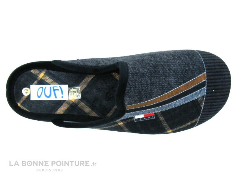 Ouf ABIDOS Noir Gris Jaune Ecossais - Pantoufle Mule Homme 3 Ouf ABIDOS Noir Gris Jaune Ecossais - Pantoufle Mule Homme – Image 3