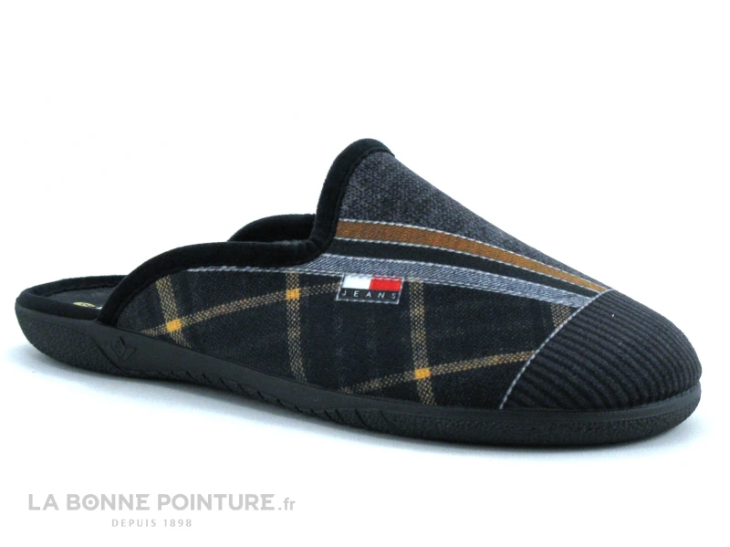 Ouf ABIDOS Noir Gris Jaune Ecossais - Pantoufle Mule Homme 5 Ouf ABIDOS Noir Gris Jaune Ecossais - Pantoufle Mule Homme – Image 5