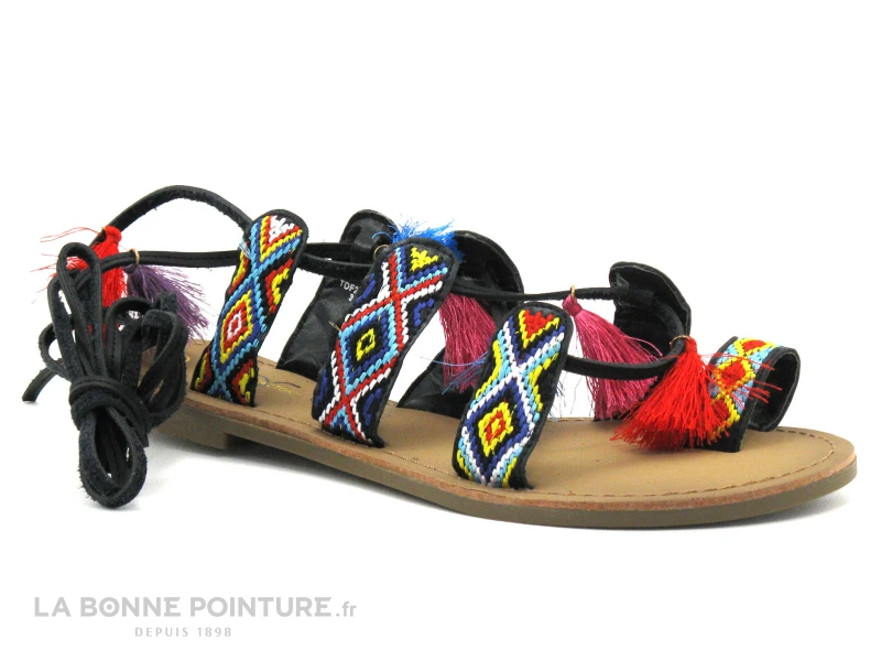 The Divine Factory TDF2982 Noir - Pompons Multi - Sandale 1 The Divine Factory TDF2982 Noir - Pompons Multi - Sandale