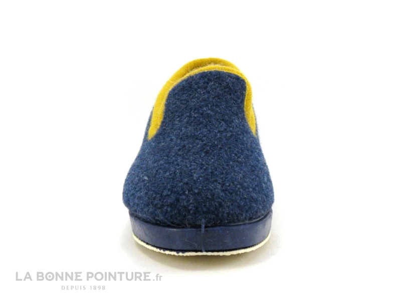 Soca 2520 Bleu Marine - Biais Jaune - Charentaise Femme Interieur Laine 2 Soca 2520 Bleu Marine - Biais Jaune - Charentaise Femme Interieur Laine – Image 2