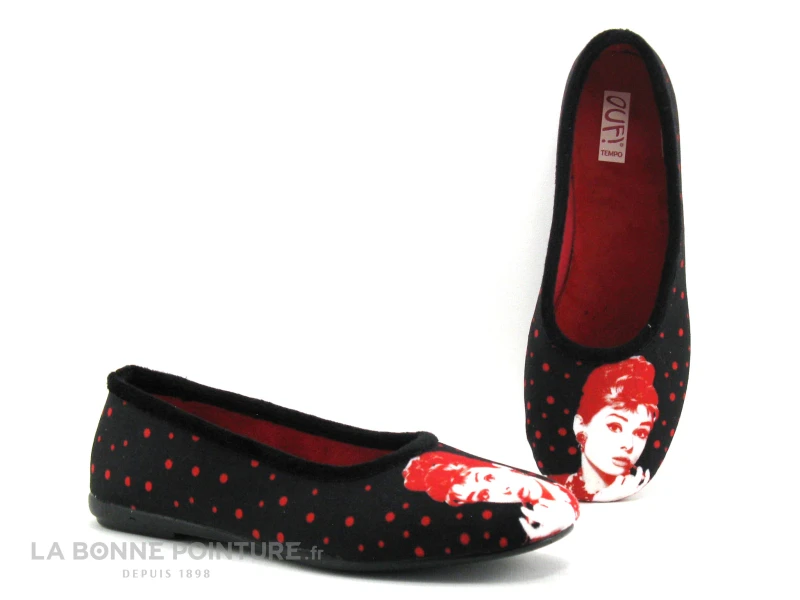 Ouf Tempo COMINO Noir Rouge - Audrey Hepburn - Pantoufle Ballerine 5 Ouf Tempo COMINO Noir Rouge - Audrey Hepburn - Pantoufle Ballerine – Image 5