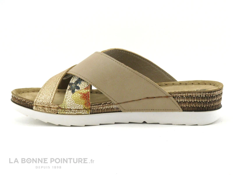 Morans MILTON 28724 - Beige Or Fleuri - Mule Compensee Femme 2 Morans MILTON 28724 - Beige Or Fleuri - Mule Compensee Femme – Image 2