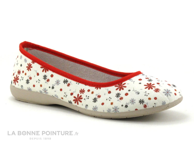 Ouf BESCO Rouge - Ecru Fleuri - Pantoufle Ballerine Femme 1 Ouf BESCO Rouge - Ecru Fleuri - Pantoufle Ballerine Femme