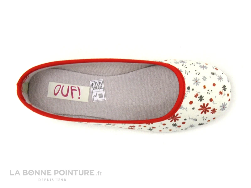 Ouf BESCO Rouge - Ecru Fleuri - Pantoufle Ballerine Femme 3 Ouf BESCO Rouge - Ecru Fleuri - Pantoufle Ballerine Femme – Image 3