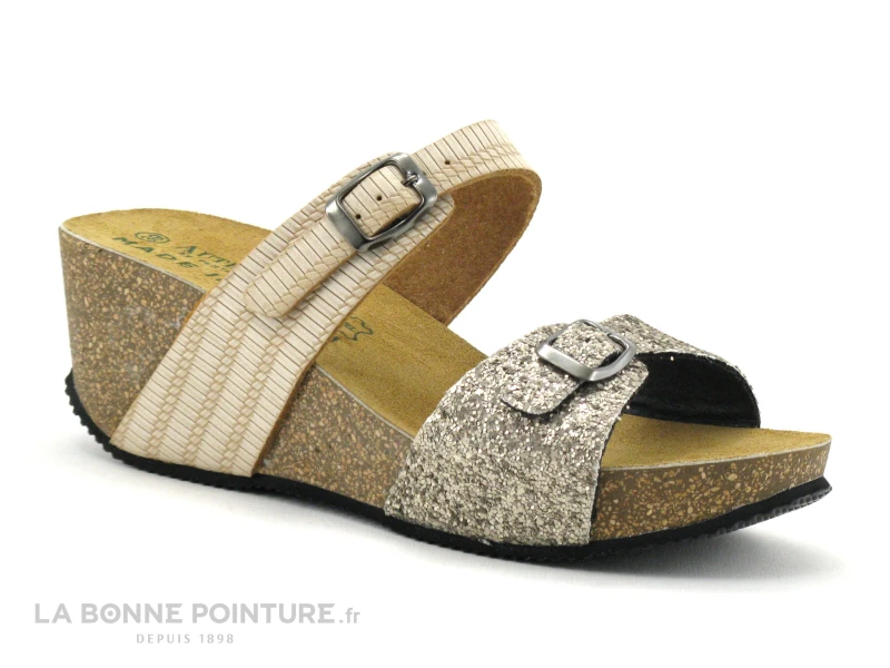 Autenti 687056 Gold - Beige - Pailletes Or - Mule Talon Compense 1 Autenti 687056 Gold - Beige - Pailletes Or - Mule Talon Compense